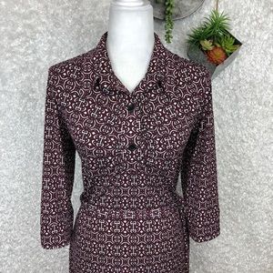 Laundry by Shelli Segal Geometric Print Collared Belted Jersey Dress Size 8